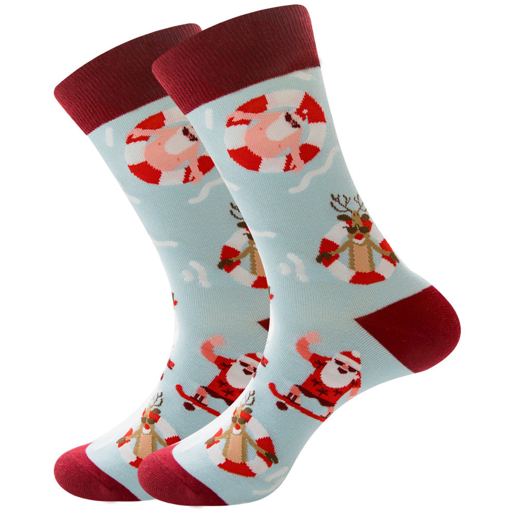 Fashion Christmas 12 Color Elk Santa Snow Socks